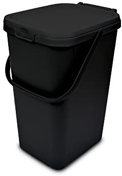Addis 519282 Kitchen Recycling & General Storage bin 18 litres Stackable Food Waste Organiser Caddy with Clip lock lid & carrying Handle,Eco Black