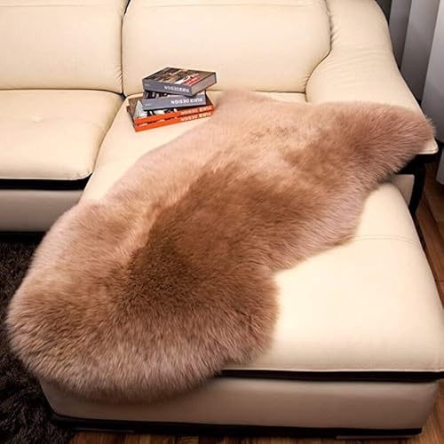 WL&ALLEN Large Sheepskin Rug Genuine Thick and Lush 3 Inch Pile，Luxury Australian Pelts |Large Sheepskin Wool Area Rugs (Single Pelt 2'6 x 3'7，Light Brown)…
