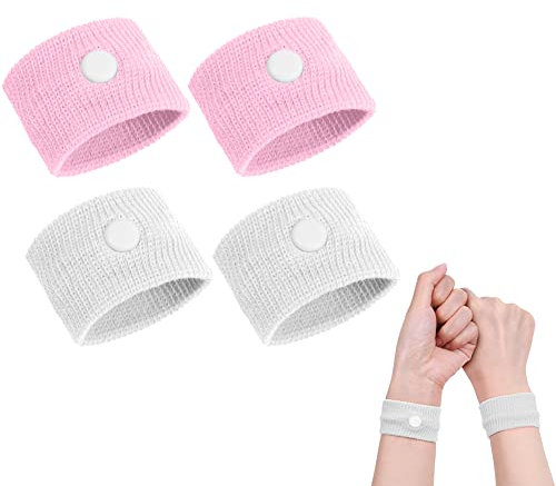 ACWOO Akupressur Armband, 2 Paar Akupressurband Anti-Übelkeit Wristbands für Erwachsene und Kinder, Akupressur Armbänder für Schwangerschaftsübelkeit, Seekrankheit, Reiseübelkeit (Rosa+Weiß)
