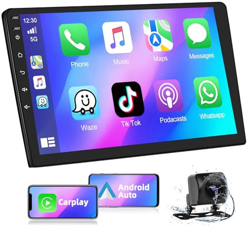 Podofo Autoradio Doppio Din 2 Din con Carplay Android Auto, 2+32G 9 Pollici Android 13 Auto Radio con RDS GPS WiFi Bluetooth Radio FM Telecamera di Retromarcia
