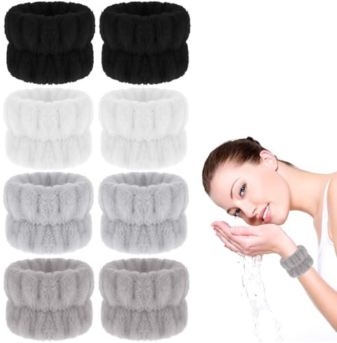 Aster 8 Stück Handgelenk Waschband Mikrofaser Gesichtswasch Armband Handgelenk Schweißband Flanell Saugfähige Armbänder zum Waschen Gesicht und Dusche Badezubehör
