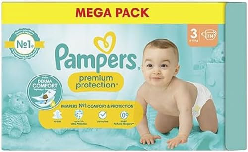 Pampers Premium Protection Größe 3, Windeln x 114, 6 kg – 10 kg, unsere Nr. 1 für Komfort und Schutz empfindlicher Haut