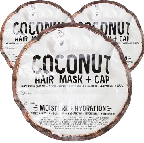 3x Bear Fruits Coconut Hair Mask + Cap je 20ml Haar-Maske mit Kokosnuss Extrakt