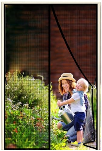 Moustiquaire Porte Magnetique, 310x210cm Facile à Installer sans Percer Rideau de Porte Anti Insecte Mouche Portes De Balcon Portes Coulissantes, Noir 1995-Tailles