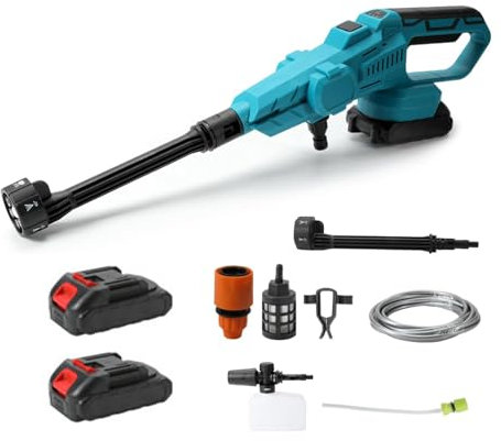 Nettoyeur haute pression sans fil, 80 bar, pour Makita 18 V, portable, avec buse 6 en 1, moteur sans balais, 380 l/h (6,3 l/min), pour voiture, terrasse, pelouse (avec 2 piles)