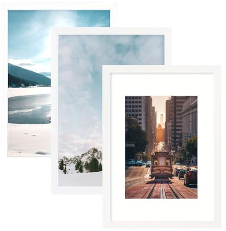 Cobenga 3 cornici in legno bianco, cornici A3 bianche con vetro acrilico frontale per montaggio a parete, cornici in legno A3 per foto A4 o stampa ritratto certificato