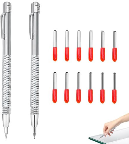 DALAETUS 2 PCS Tungsten Carbide Tip Scriber Pens with Magnetic Head, 12 Replacement Tips, Etching Engraving Pen Scribe Tool for Glass, Ceramics, Metal Sheet