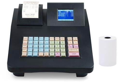 Elektronische Registrierkasse für Kleine Unternehmen von Septpenta, 48 Tasten, USB Anschluss, 2,8 Zoll Display, Ladenkasse mit 58 mm Thermodrucker für Einzelhandelsgeschäfte und Re