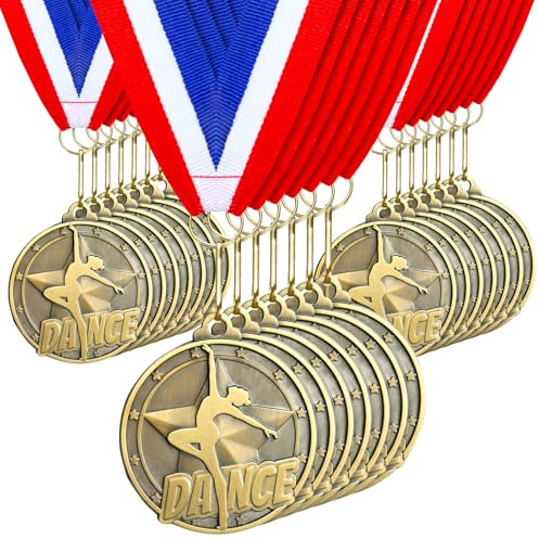 Quelay 30 Pcs 2'' Award Medals Bulk Gold Winner Medals with Neck Ribbons Metal Trophy Award Prize Gift for Tournaments, Competitions, Party, Kids and Adults(Dance Star)