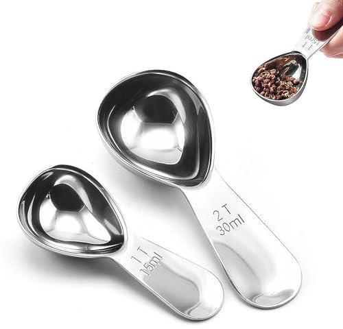 Stainless Steel Coffee Scoop-2 Pack Measuring Coffee Spoon (15ML and 30ML),Exact Measuring Spoon for Coffee,Sugar and More (15ml+30ml),Spaghetti Measure Tool,Small ice Cream Scoop