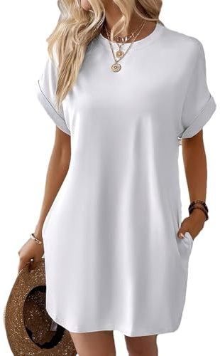 aromm kvinnor sommarklänning vardaglig t-shirt kortärmad strandskydd med fickor