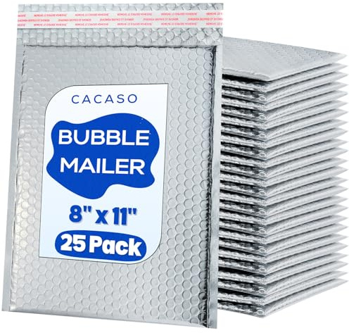 CACASO 25 Pack Thermal Bubble Mailer,8 x 11 in Waterproof Metallic Bubble Mailers,Self Sealing Foil Mailing Envelopes,Insulated Shipping Bags for Cold Shipping,Food