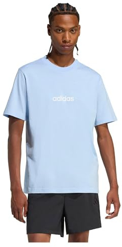 adidas Men's Essentials Linear Single Jersey TEE, Glow Blue/White, S