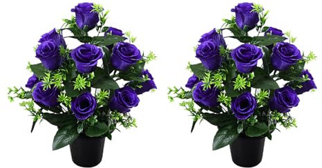 DOSERTY 2 Piezas Realistas Rosas Seda Brillante Rosas Artificiales Brillantes Flores Tumbas para Funeral Y Entorno Conmemorativo
