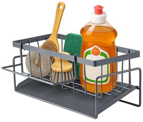 CROWNSHOP Dish Drying Rack with Drip Tray Compact Anti-Rust Dish Rack Drainer Metal Wire Cutlery Holders Draining Holder Utensil Holder Cutlery Rack Over Sink (Grey 11 x 10 x 24cm)