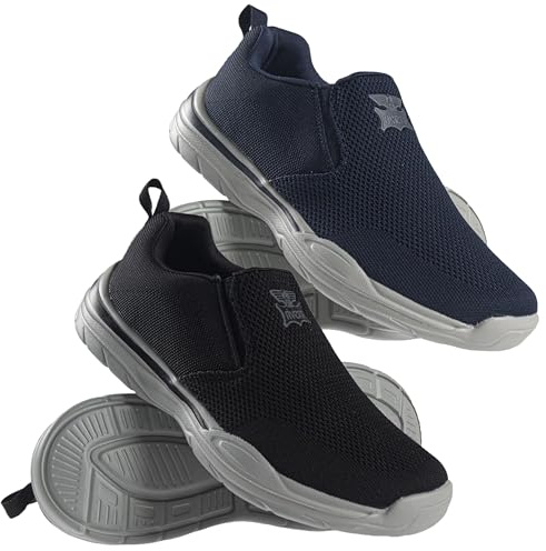 Mens Slip On Wide Fit Memory Foam Sports Casual Walking Running Breathable Canvas Gym Walk Trainers Shoes Sneakers Size (Black, UK Footwear Size System, Adult, Men, Numeric, Wide, 9)