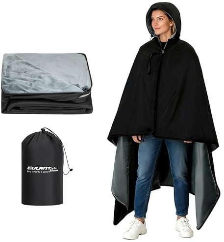 EULANT Coperta da Campeggio Impermeabile con Cappuccio, Indossabile Poncho per Viaggio/Guardare lo Sport/All'aperto/in Auto, Versatile Come Tappetino da Picnic/Sacchi a Letto/Mantello Caldo