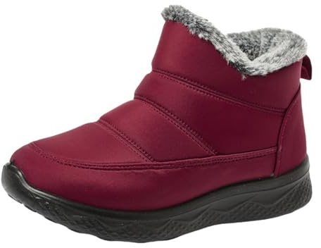 Botines ortopédicos para mujer de cuero con plataforma de goma, bota con relleno caliente, bota acolchada, bota, color liso, bota, plataforma de media pantorrilla para mujer, punta redonda, rojo, 37