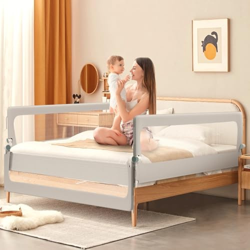Jaxguom Protezione contro le cadute del letto, letto a molle, altezza 72-86 cm, pieghevole a 180 gradi (grigio, 180 cm, 1 lato)