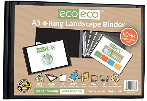Eco Eco Ringbuchordner, A3, 95% recycelt, 4D-Querformat, die ultimative umweltfreundliche Lösung für die Organisation von Kunstwerken, die mit Sorgfalt für nachhaltige Kreativität hergestellt wurden