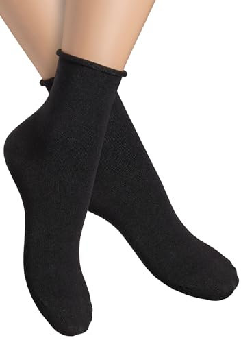 alber’s SENSITIVE – Pack da 5 paia di calze da donna in cotone senza elastico, sanitarie e sportive con polsino super comfort, nero, 39-41