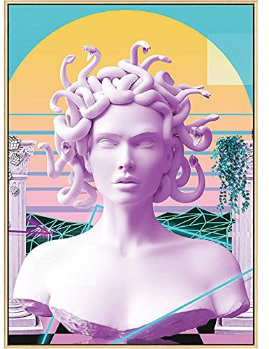 Vaporwave Skulptur von Medusa Leinwand Malerei Poster Graffiti Druck auf der Wand Kunst Gesicht der Medusa Bilder Dekor ungerahmt-40x50cm