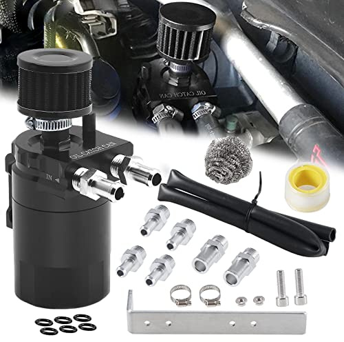 YESHMA Universal Oil Catch Can Breather Tank Baffled Filter With 3/8 Fuel Line,Aluminum,300ml（Black）