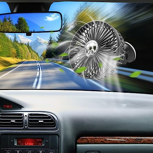 Demiawaking 12V 24V Auto Ventilator USB 3-Gang Auto Lüfter Kühler mit Saugnapf, 360-Grad-Drehung Mini Auto Klimaanlage Rücksitz Ventilator mit Clip (A)