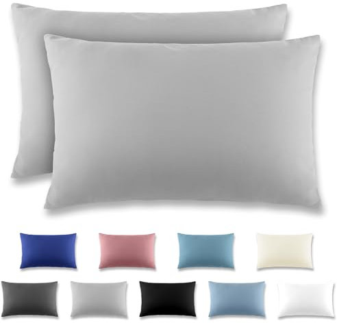 REDKEY Kissenbezug 50x70 cm 2er Set Kopfkissenbezug mit Reißverschluss - Kissenhülle aus gebürstetem Mikrofaser für Kissen,Waschbar bis 40°C Hellgrau