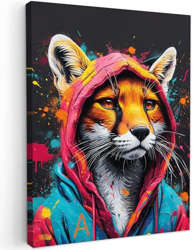 MuchoWow© Stampa Foto 60x80 cm Quadro Moderno Quadri Moderni Soggiorno Con Cornice Stampe Da Parete Camera Da Letto Matrimoniale Decorazione CanvasGraffiti - Volpe - Pop art - Neon - Animali