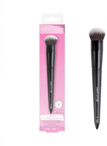 Brushworks No. 2 Buffing Foundation Brush – Compact Domed Brush for Buffing & Stippling, Perfect for Liquid & Cream Base Makeup, Super-Soft Synthetic Bristles, Flawless Base, Vegan & Cruelty Free