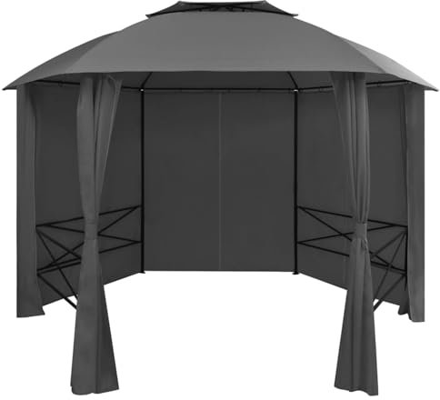 ARKEM Gartenpavillon mit Vorhängen Sechseckig 360x265 cm Pavillon Mit Festem Dach Pavillon Winterfest