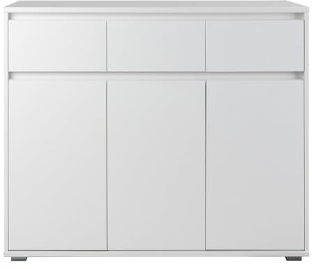 AVANTI TRENDSTORE - Strambino - Credenza in legno laminato con 3 cassetti e 3 ante a battente nel colore bianco. Dimensioni ca. LAP 118x103x48cm