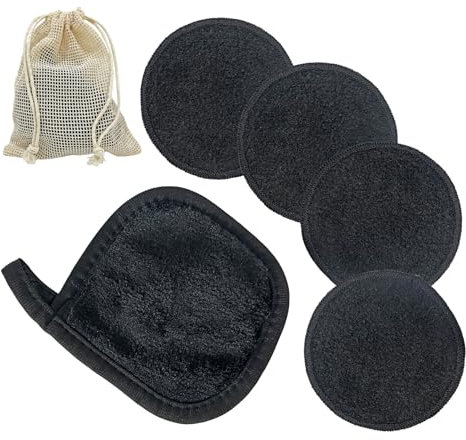 LAC 4 Piezas Discos Desmaquillantes Reutilizables de Bambú, 1 Toalla Cara Limpieza Facial con Bolsa de Lavandería - Algodones Desmaquillantes