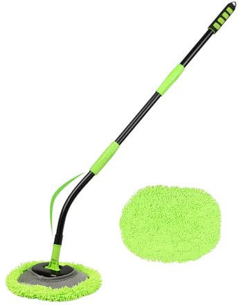 120CM Car Wash Brush Long Handled Curved Car Wash Mop 3 Grip Points Sturdy Metal Pole Car Cleaning Tool Kit Scratch-Free Chenille Microfiber Soft Duster for RV SUV Truck Caravan Van Camper