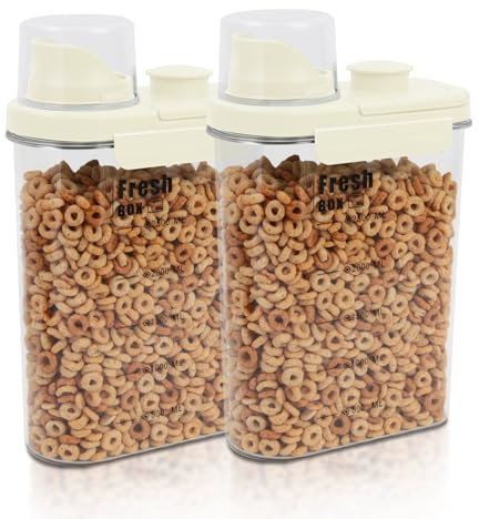 Boîte Rangement Cuisine, Boîte Hermétique Alimentaires en Plastique avec Couvercle, Provision Conservation Placard Organisation Bocaux pour Céréales Pâtes Farine (Lot de 2 x 2.8L - Blanc Crème)