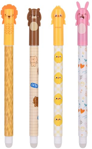 OFFCUP 4 Pcs Erasable Pens, Rub Out 0.5 mm Tip Blue Blue Ink Eraser Gel Pens for Writing Drawing Note Taking Kids Adults Office School Supplies, Animal Prints Children's Day Gifts