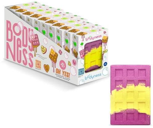CRAZE BODYNESS Bombas de Baño - Waffle Bath Bomb con Aceite de Coco Display 10 uds., Aroma Caramelo, para Set Regalo Vegano, Relajación y Cuidado Piel, 170g, Rosa/Amarillo