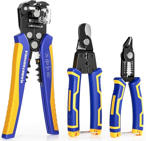 haisstronica Wire Stripper Tools Set for Professional Electrician,10-24AWG,3 Pack Self-Adjusting Wire Stripper & Flush Cutter & Cable Cutters for Wire Stripping, Cutting, Crimping, Cable Skinning
