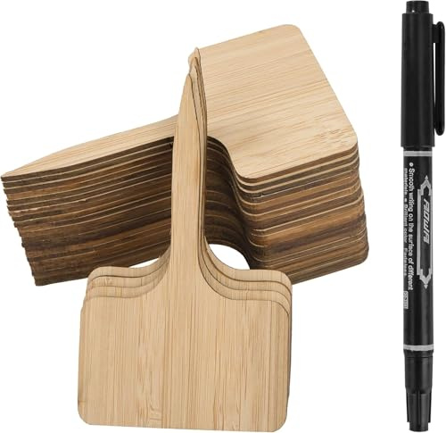 Etiquetas de Plantas de Bambú 50 Piezas T-Tipo Marcadores de Jardín con Bolígrafo para Flores Semillas Vegetales Hierbas