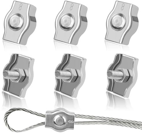 Tunejoy Morsetti per Fune Metalliche M8 Morsetto per Funi in Acciaio Inox 304 per Funi Metalliche da 8mm Giardino Cavi Patio e Vele da Sole 6 Pezzi
