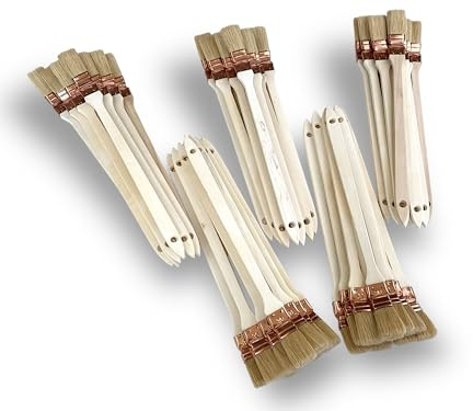 Set di 50 pennelli per radiatore piatti a testa angolata | larghezza 30 mm | seta bianca | ghiera rame | manico in legno | ideale per angoli, persiane, angoli, tubi e bordi | Kibros 340P_30x50