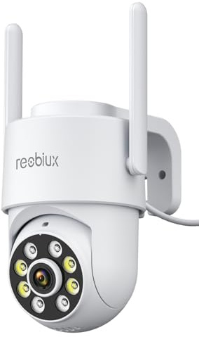 Reobiux 1080P Telecamera Wi-Fi Esterno,Telecamera Wifi Interno con 2.4G WiFI,PTZ,Cablata,Visione Notturna Colori,Audio Bidirezionale,Rilevamento Persone,Allarme,3m Cavo,IP66