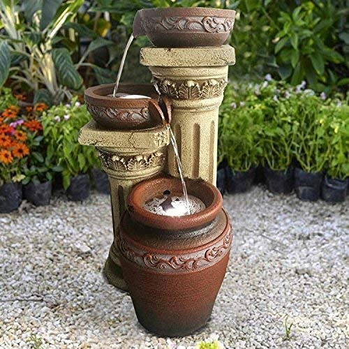 Solarspringbrunnen Solarbrunnen Toskana Garten Brunnen Kaskade Komplettset für Garten und Terrasse Tag und Nacht! NEU mit gratis Netzteil!