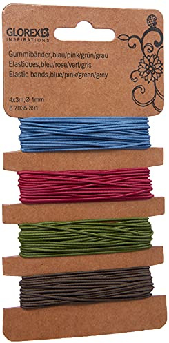 GLOREX 6 7035 391 gummiband, 4 x 3 m Ø 1 mm blå/rosa/grön/grå, flerfärgad, en storlek