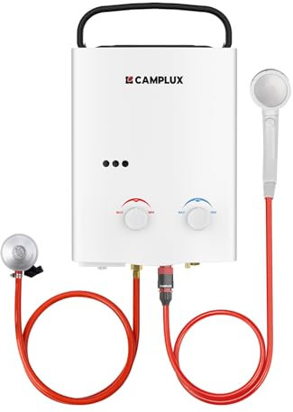 CAMPLUX AY132N Chauffe-eau à Gaz de 5 Litres Portatif, Instantané Extérieur Chauffe Bain à Gaz, Butane (28-30 mbar)/ Propane (37 mbar), Utilisation pour Camping, RV Voyage