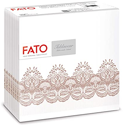 Fato - Serviettes en papier sec, Airlaid, effet textile, paquet de 50 serviettes, format 40x40 pliées en 4, motif Bombay Cappuccino
