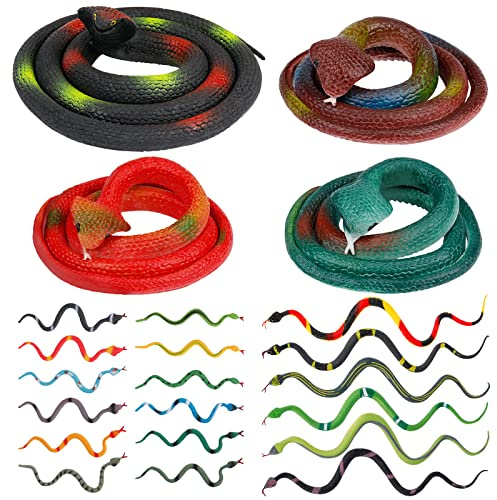 Outee 22 Pcs Realistic Rubber Snakes Fake Snakes 3-39 Inch Black Snake for Garden Props to Scare Birds, Squirrels, Scary Gag Rubber Lifelike Snakes Halloween Pranks Props Easter Gifts