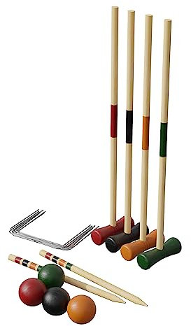 Carromco 4er Krocket Set Erwachsene, Holz Krocket Kinder Outdoor Spiel Basic-XM, 4 Spieler, Croquet Spiel aus Holz