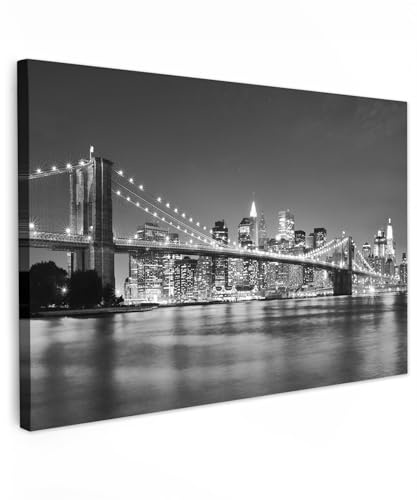 MuchoWow© Impression sur Toile Peinture 60x40 cm Tableau Mural Decoration Salon Reproductions de Tableaux Murale Moderne New York - Pont - Brooklyn - Noir et blanc - Architecture